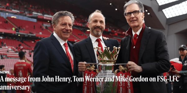 芬威入主利物浦15周年声明：满怀感激 你永远不会独行