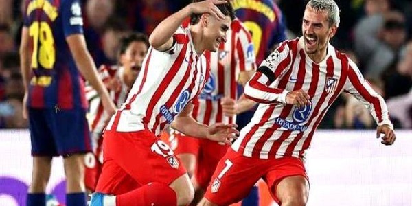 马竞2-0晋欧冠4强巴萨吃红牌拉师傅7射零中